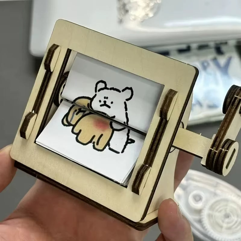 DIY Wooden Hand-Cranked Animation Machine in Action