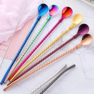 Long Handle Reusable Spoon and Straw Combo
