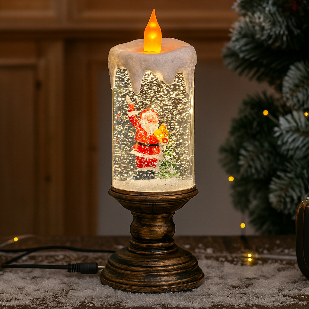 Snowfall Crystal Christmas Candle Light creating a cozy ambiance on a table
