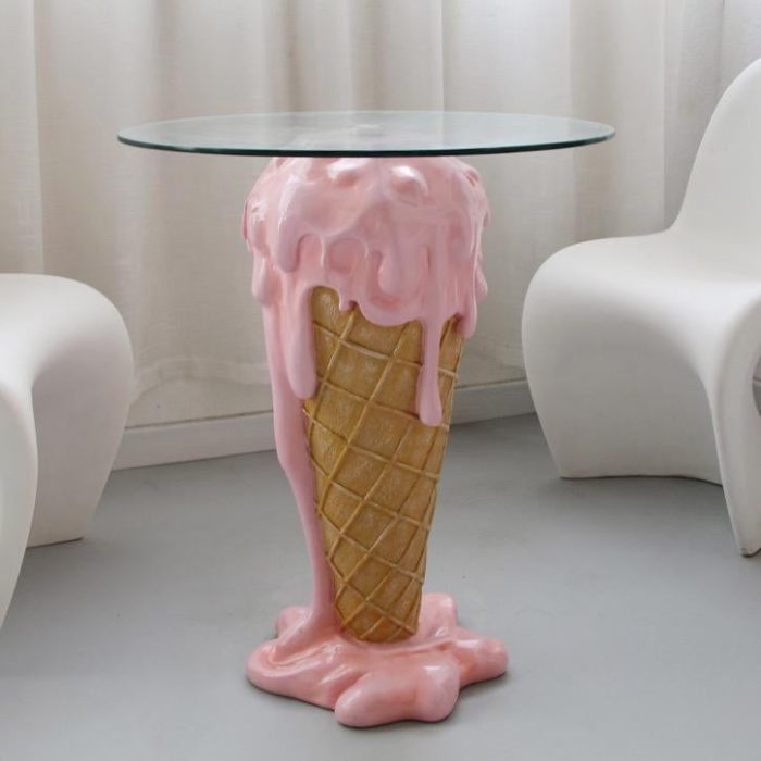 Whimsical melting ice cream cone shaped side table