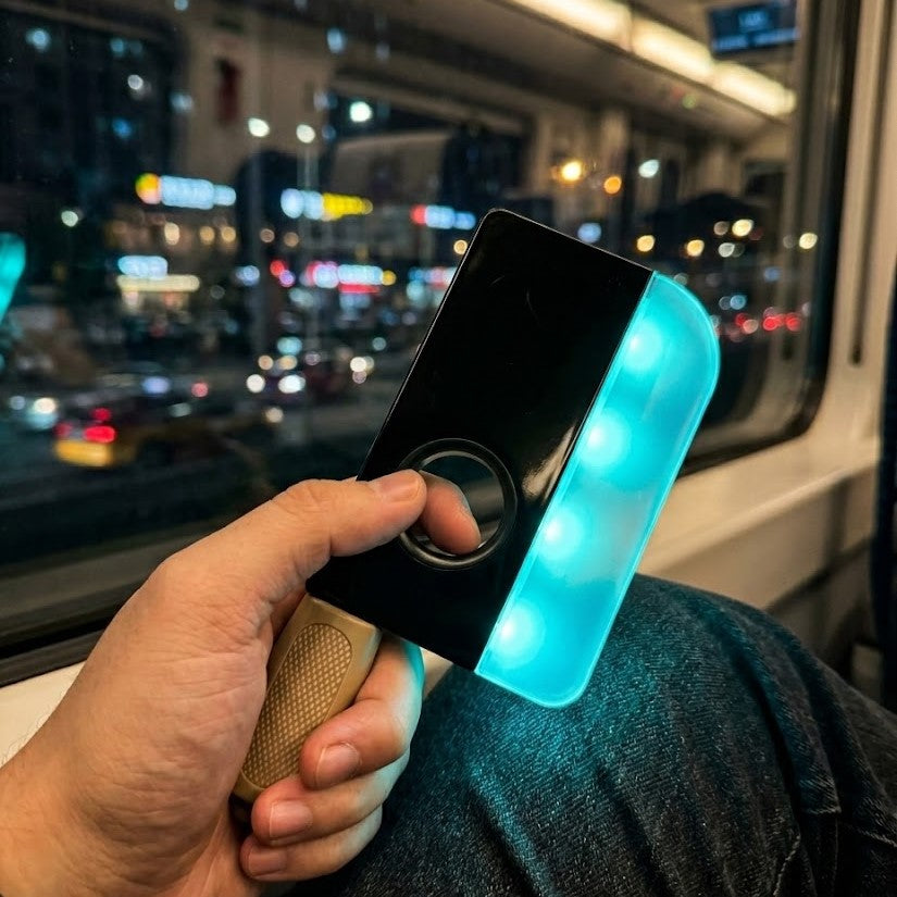 A person holding the Luminous Spinning Fidget Stress Toy, perfect for fidgeting
