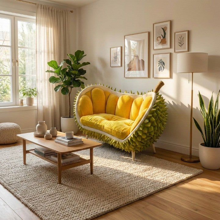 Side profile of the Durian Dream Lounge Couch highlighting its unique shape