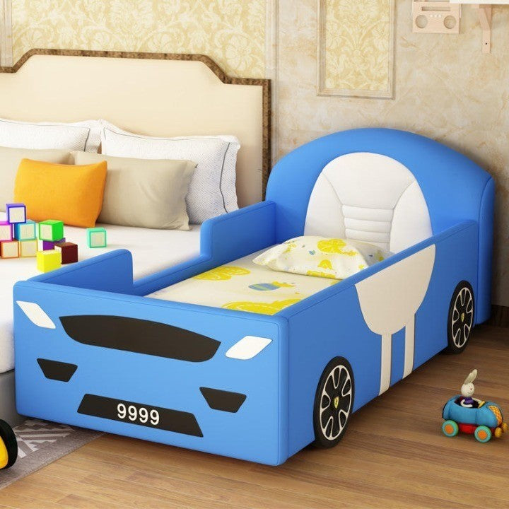 Close-up of Mini Race Car Kids Bed features
