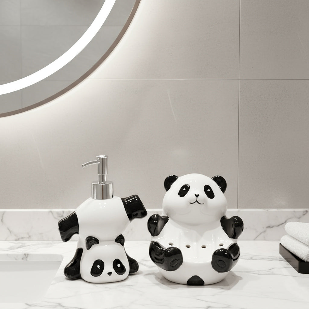 Using the panda soap dispenser in a modern kitchen setting