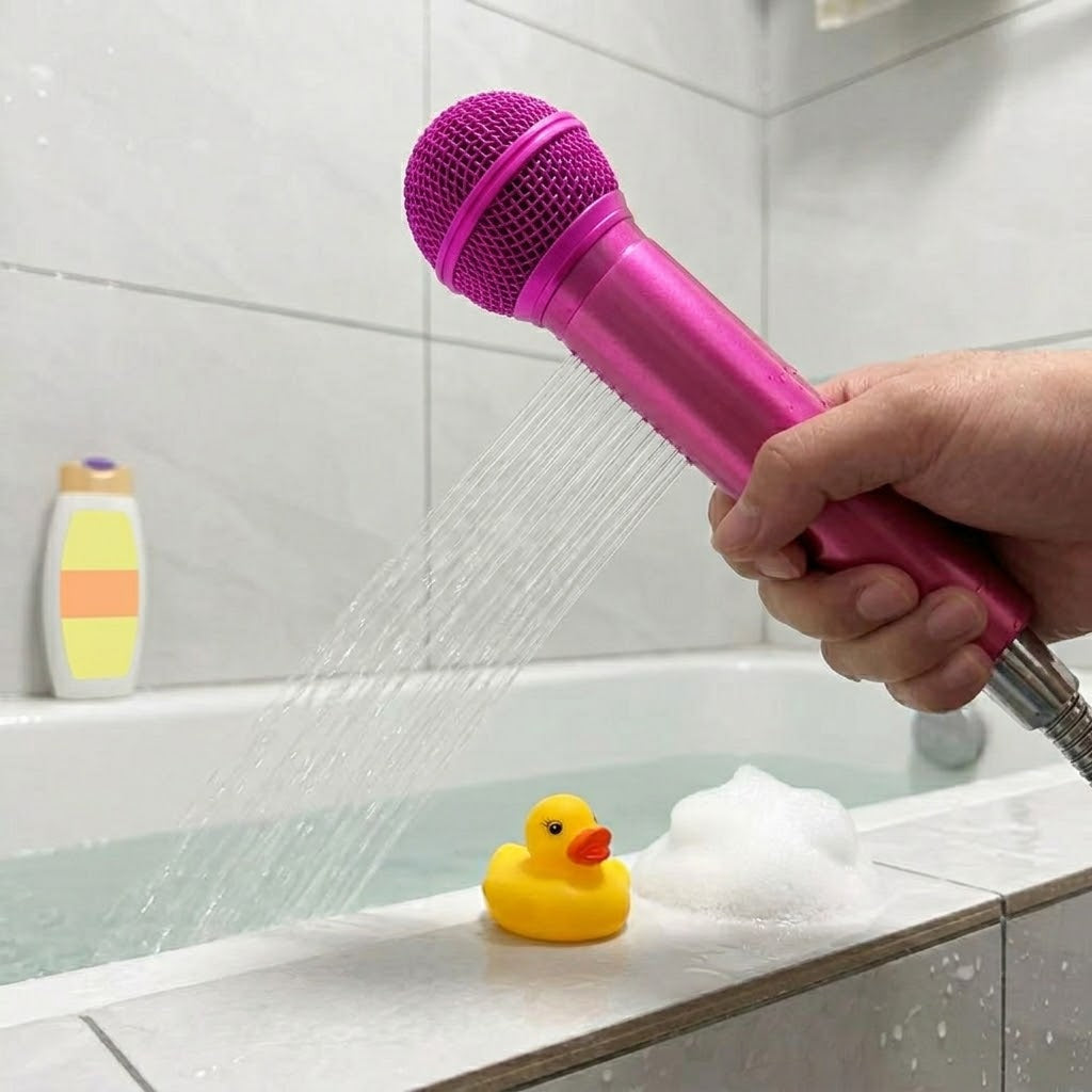 Karaoke Microphone Shower Head held in hand