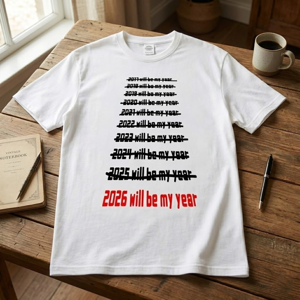 A person wearing the 2026 Will Be My Year Funny T-Shirt