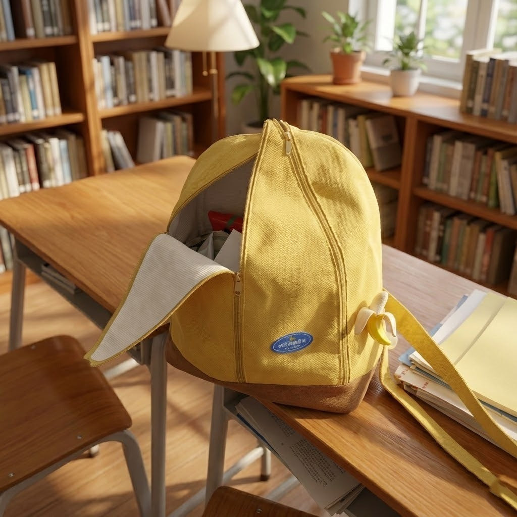 Side view of the lightweight banana backpack for daily use