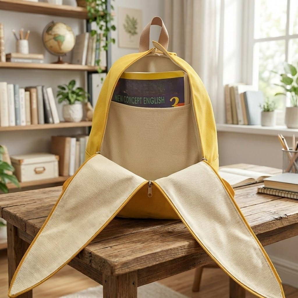 Detailed view of the Banana Style Backpack's zipper and fabric