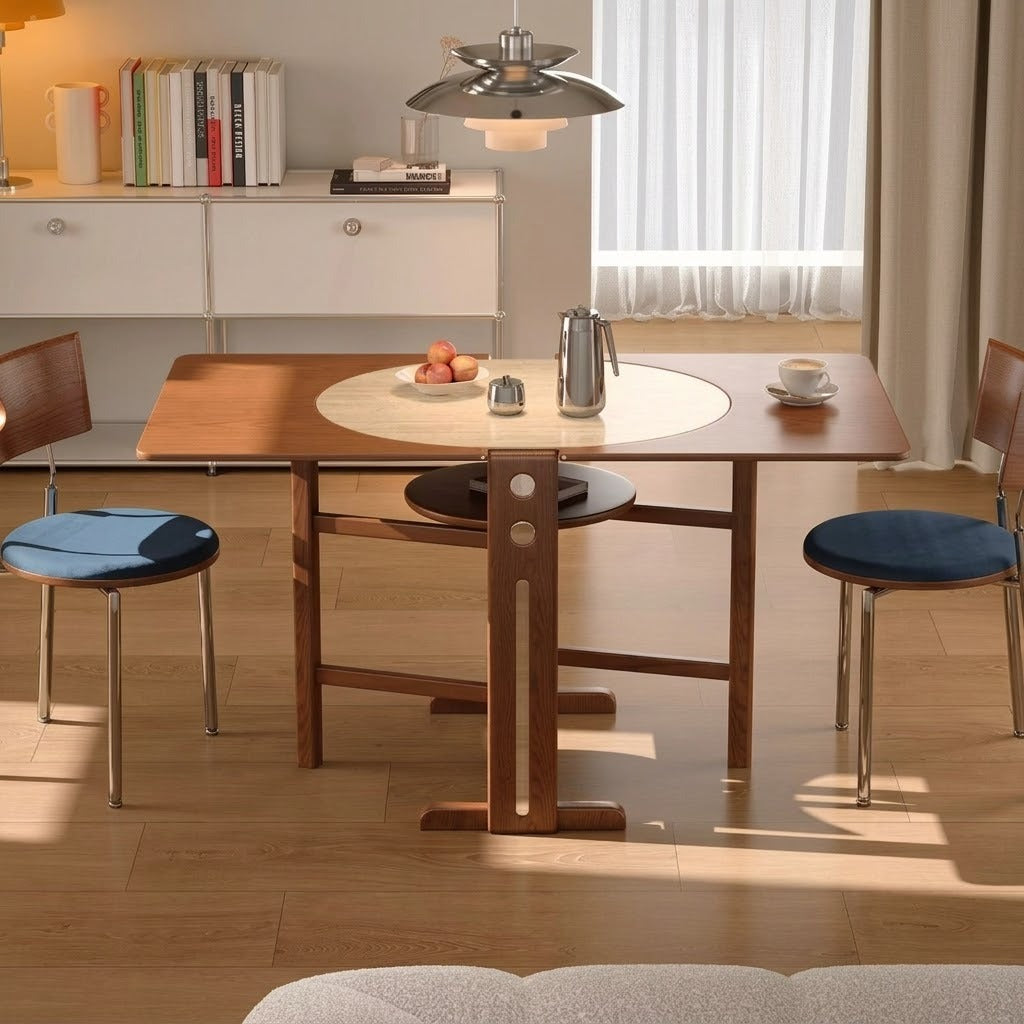 Lifestyle view of the vintage style folding table in a modern apartment