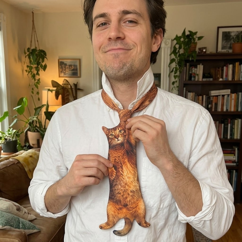 A cat posing formally with the stylish dress code tie