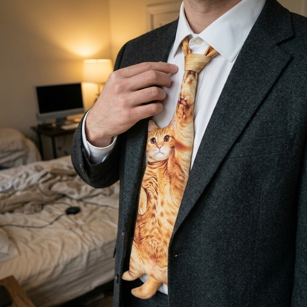 Close-up of the Cat Dress Code Tie showing its sleek design