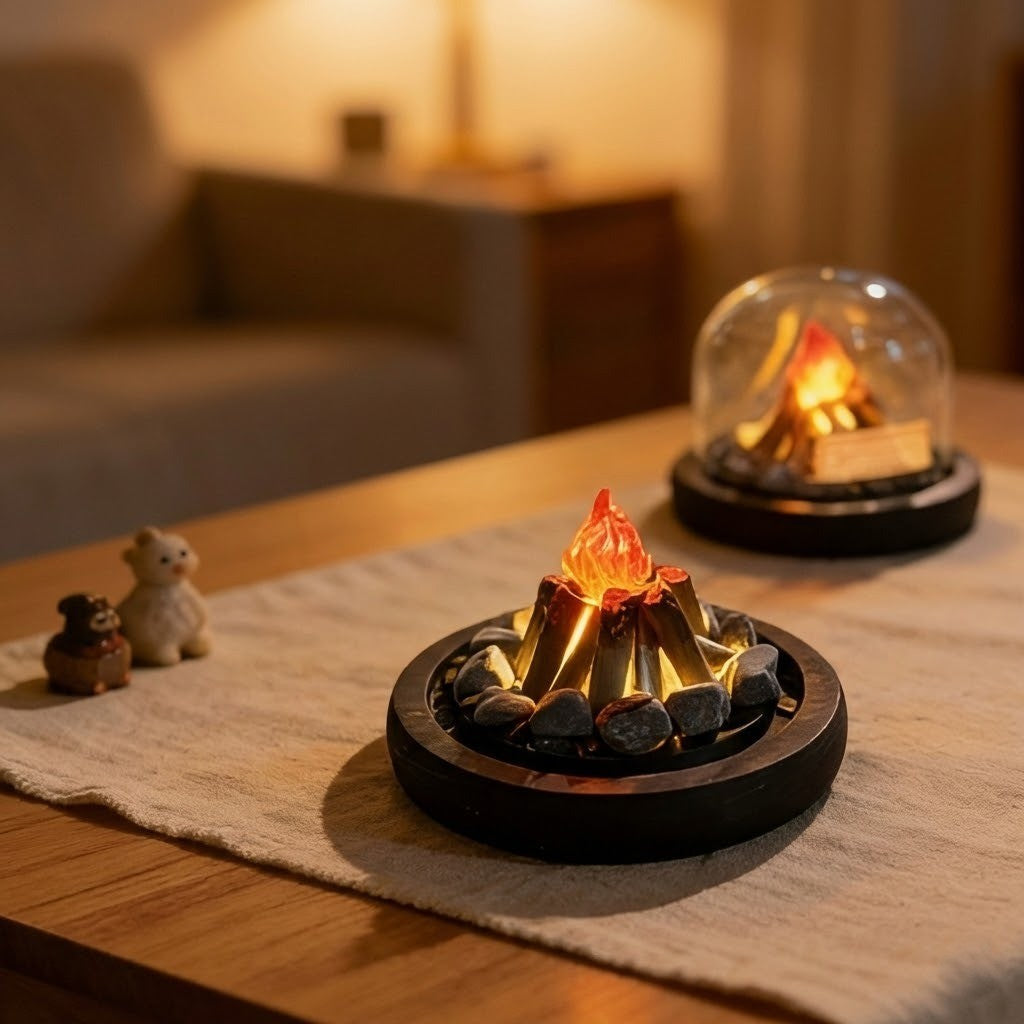 How to style the Mini Bonfire Night Lamp in a modern living room