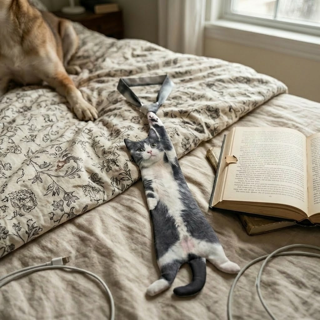 A cat wearing the tie and looking directly at the camera