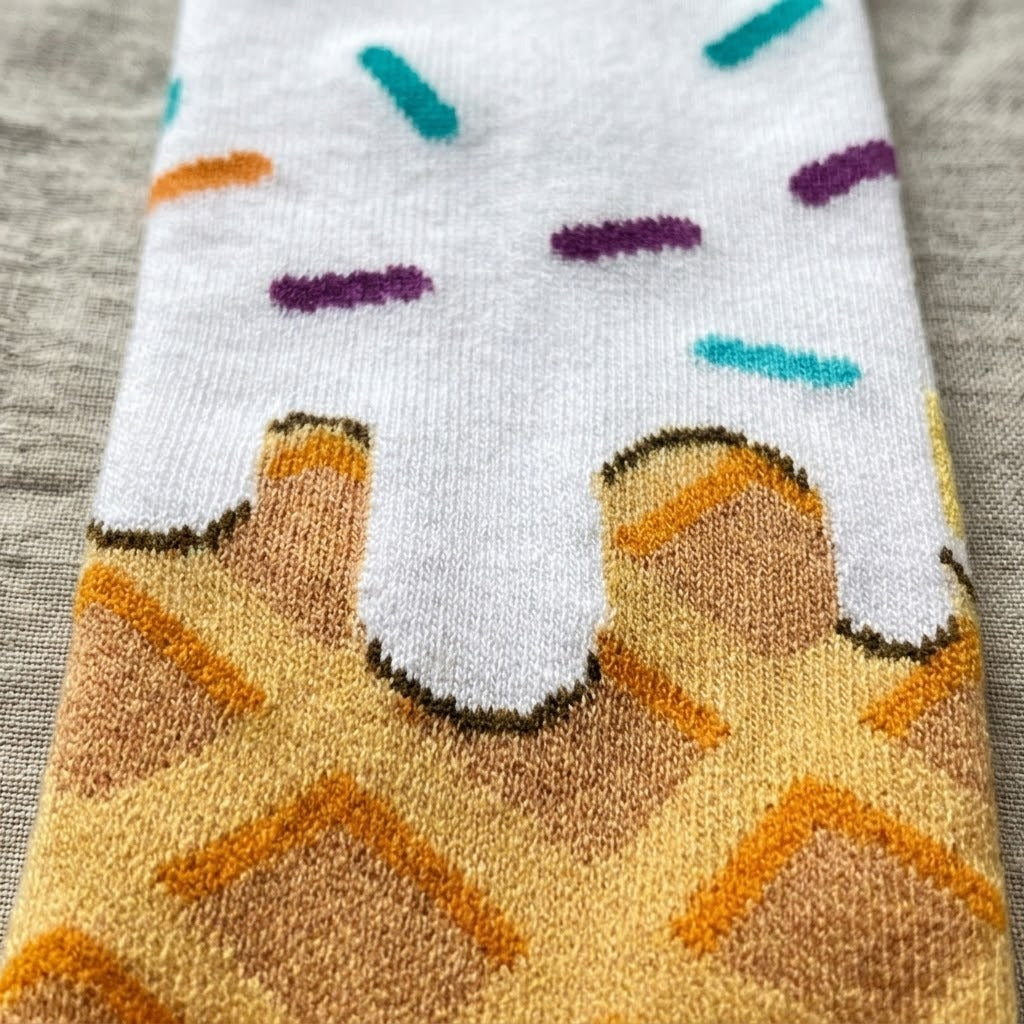 The Ice Cream Waffle Pattern Socks displayed creatively