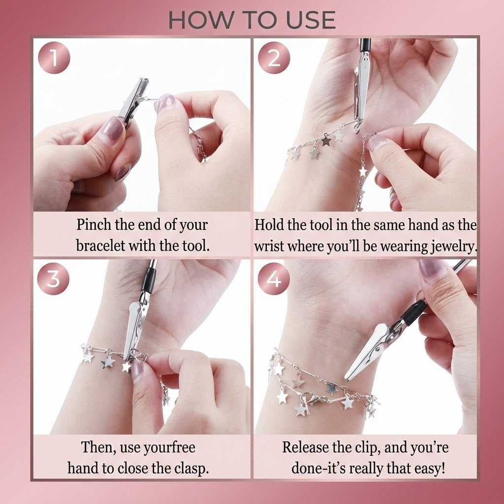 Demonstration of how to use the bracelet fastening tool on the wrist