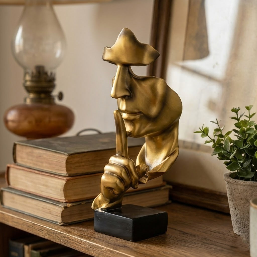 Silent Thinker Abstract Face Home Decor on a modern shelf