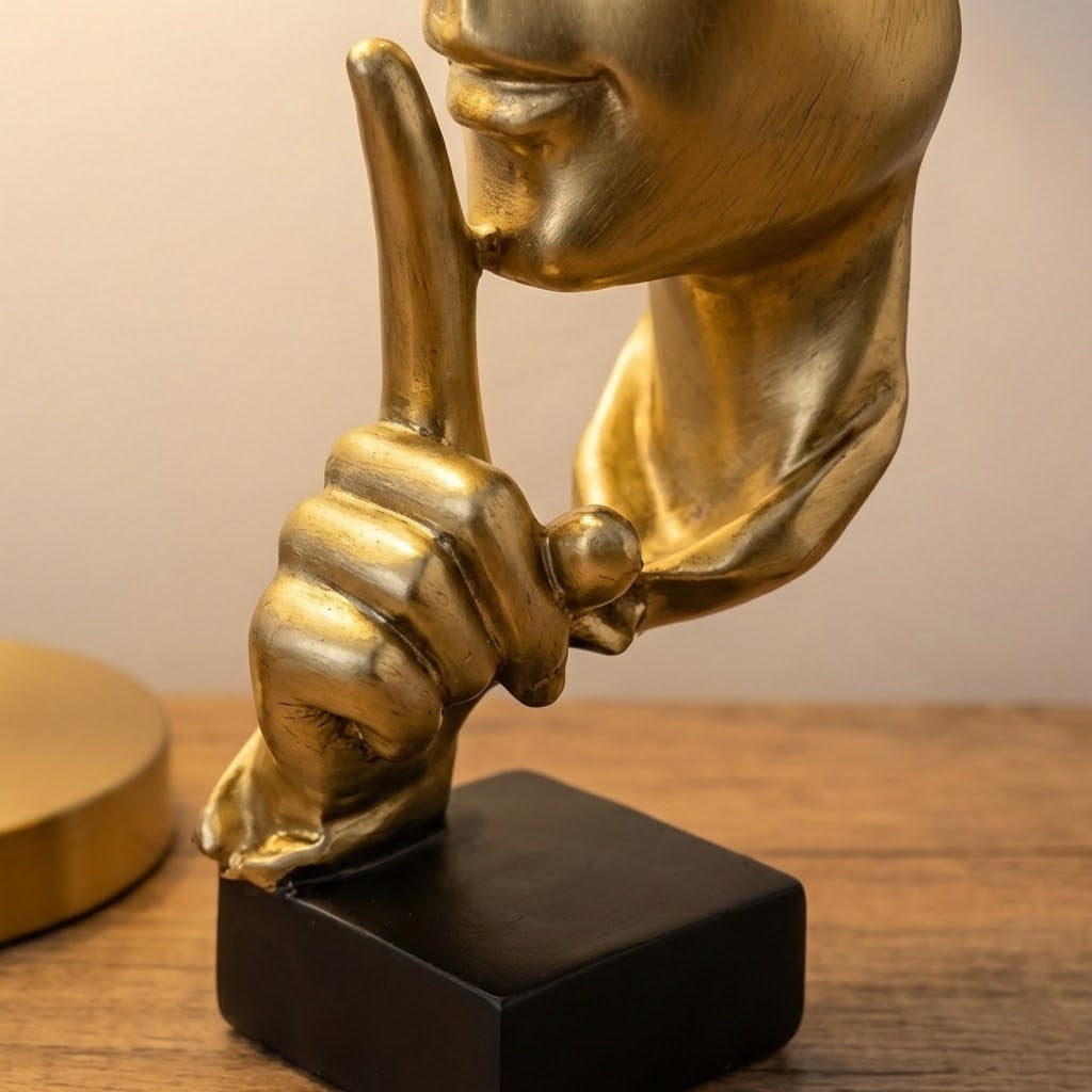 The Silent Thinker sculpture on a bookshelf as a stylish home accent