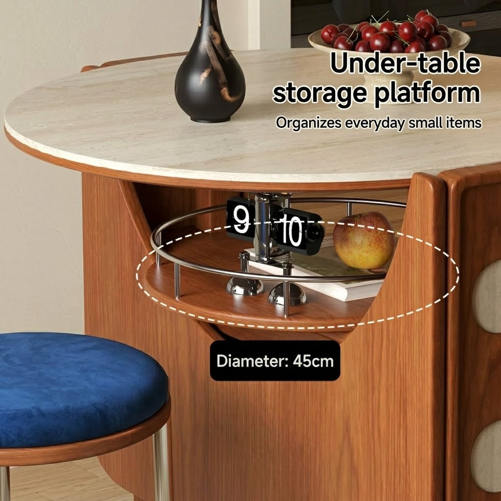 The folding dining table fully expanded for a dinner party setting