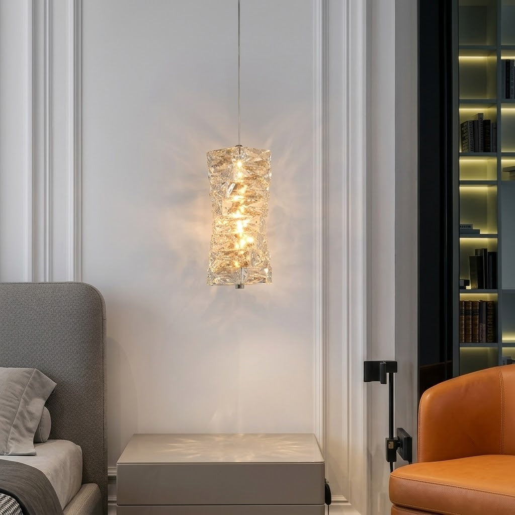 Minimalist modern decor featuring the Crystal Frost Chandelier