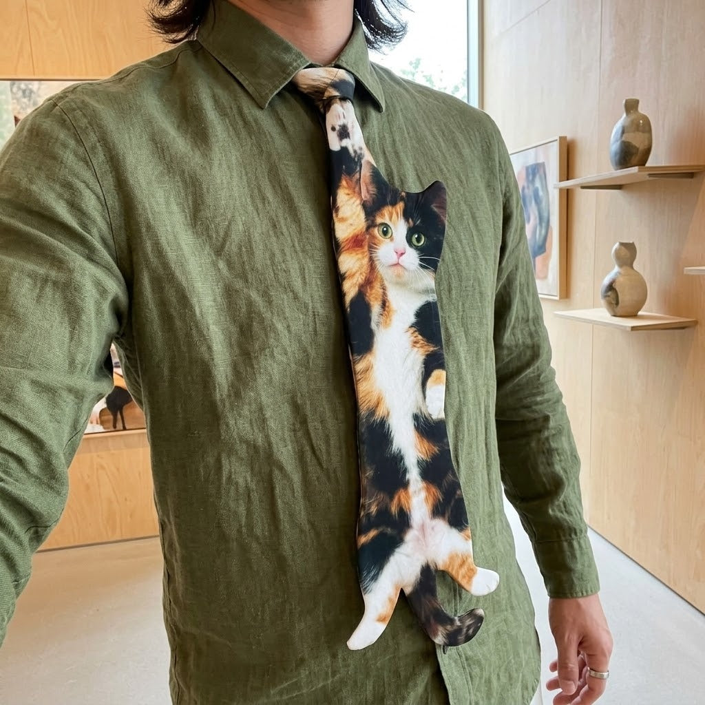 A fluffy cat looking sophisticated in the Cat Dress Code Tie
