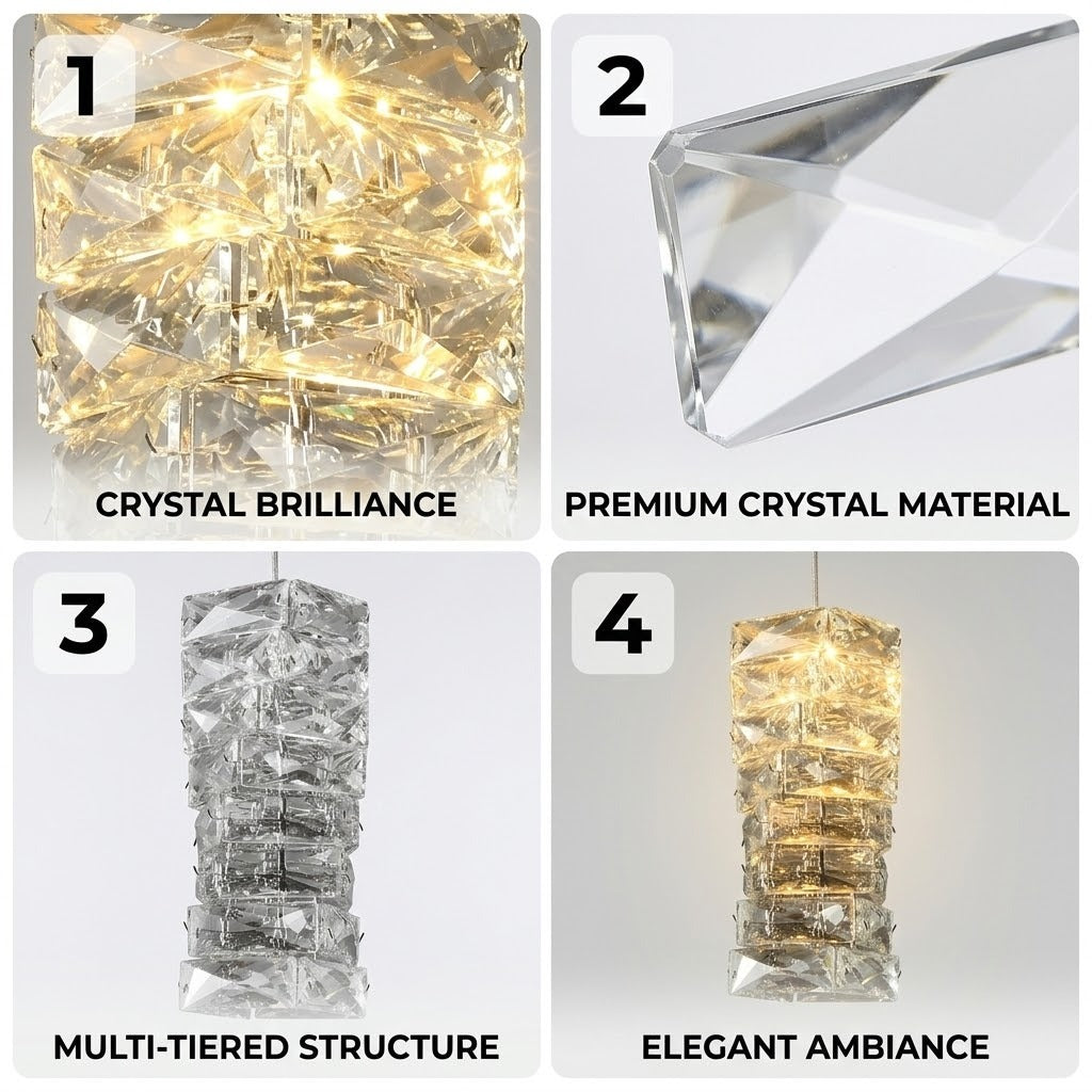 Close-up of the faceted crystal on the pendant lamp