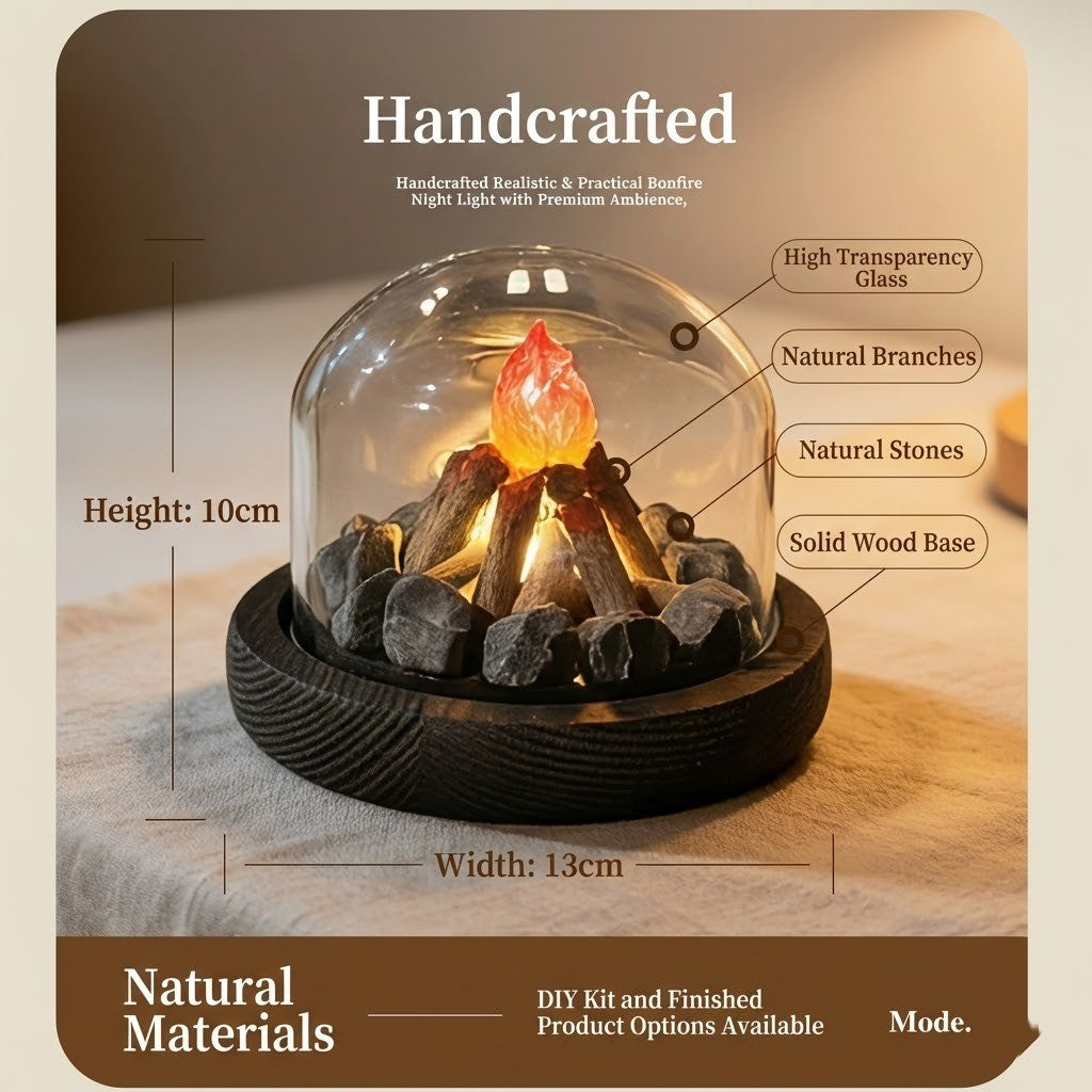 The Mini Bonfire Flame Glass Dome Night Lamp specifications and size