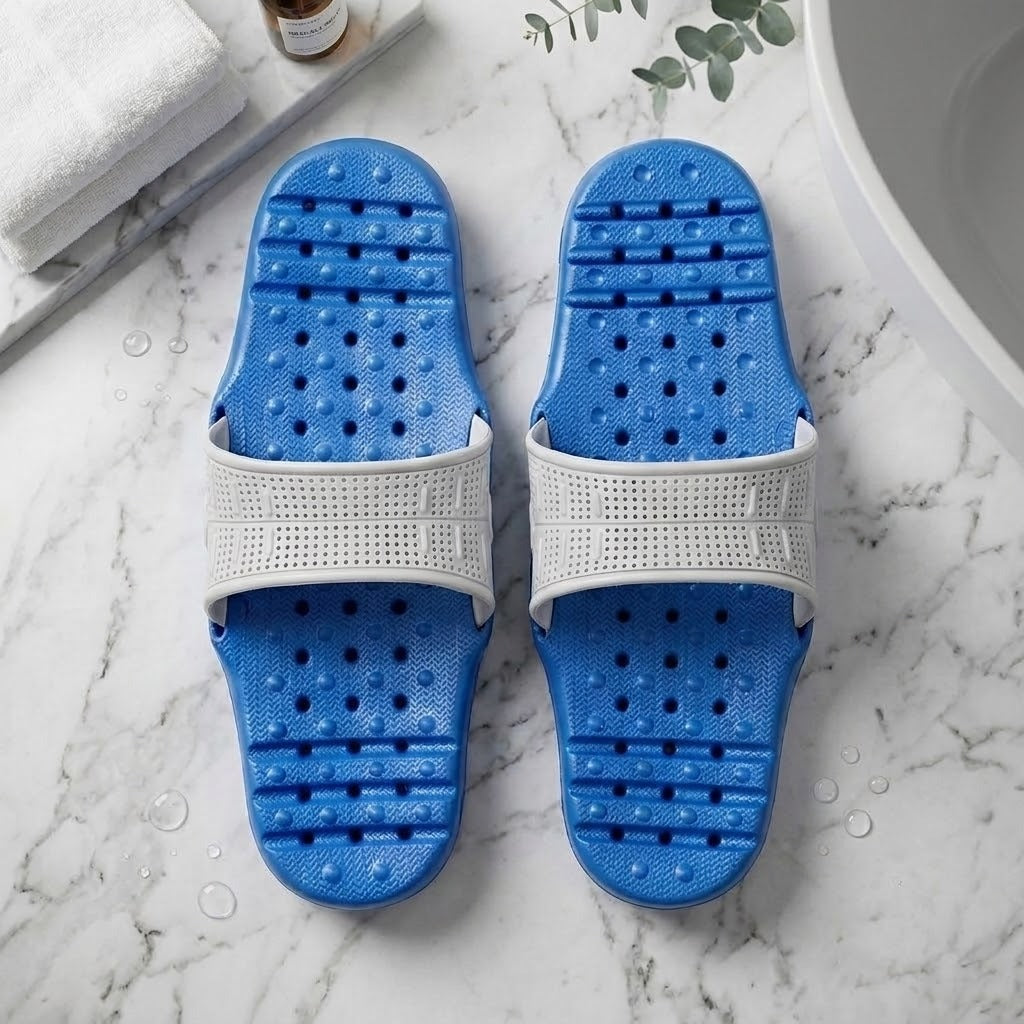 A person easily sliding into the double-sided easy wear slippers from the front
