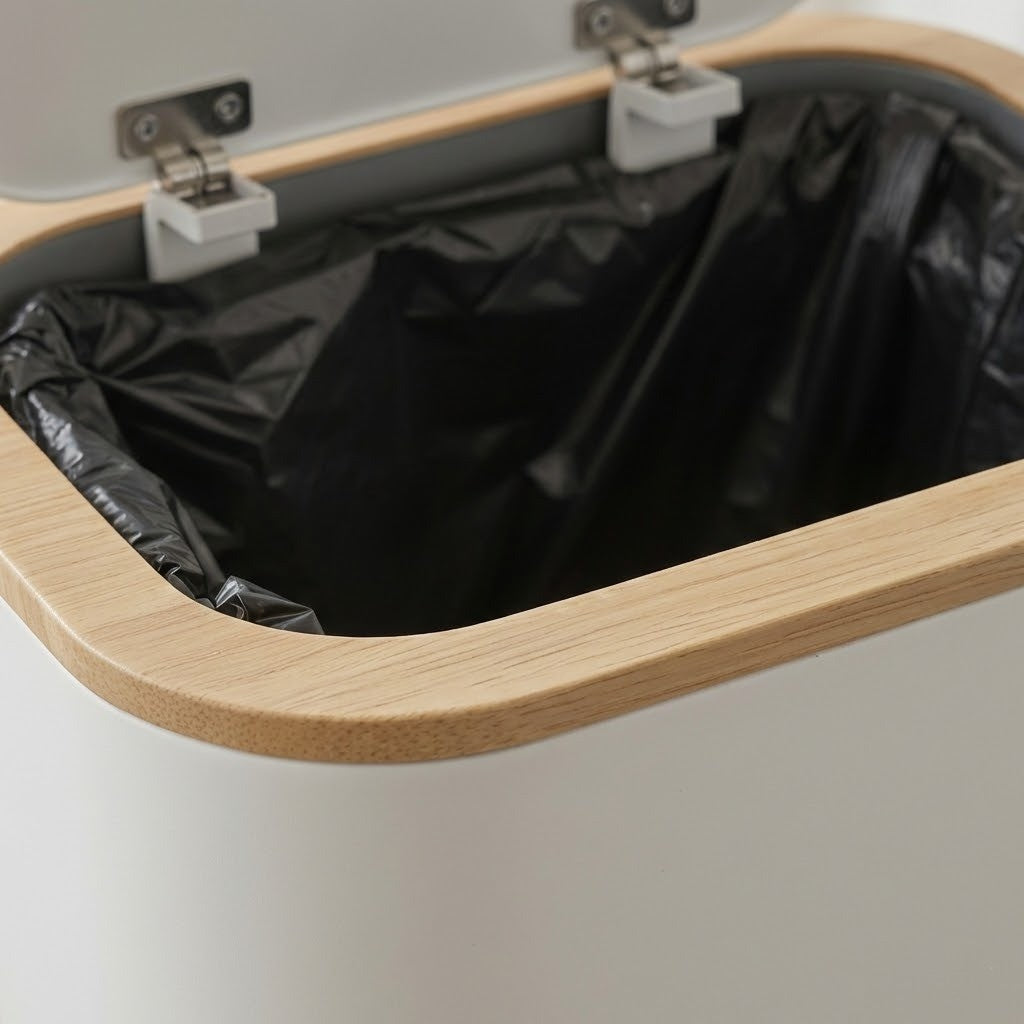 Close-up of the elegant trash can lid mechanism
