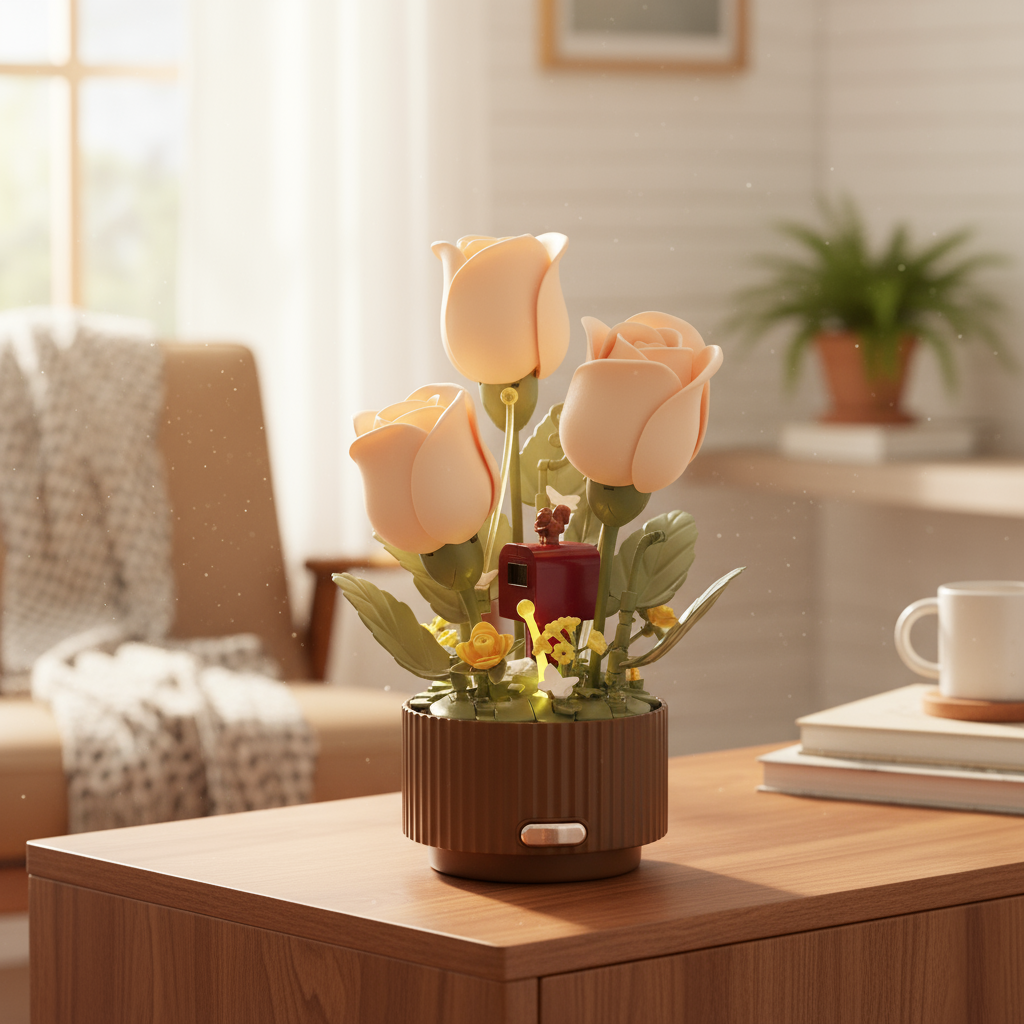 Magic Bloom LED Interactive Flower Lamp glowing warmly on a table