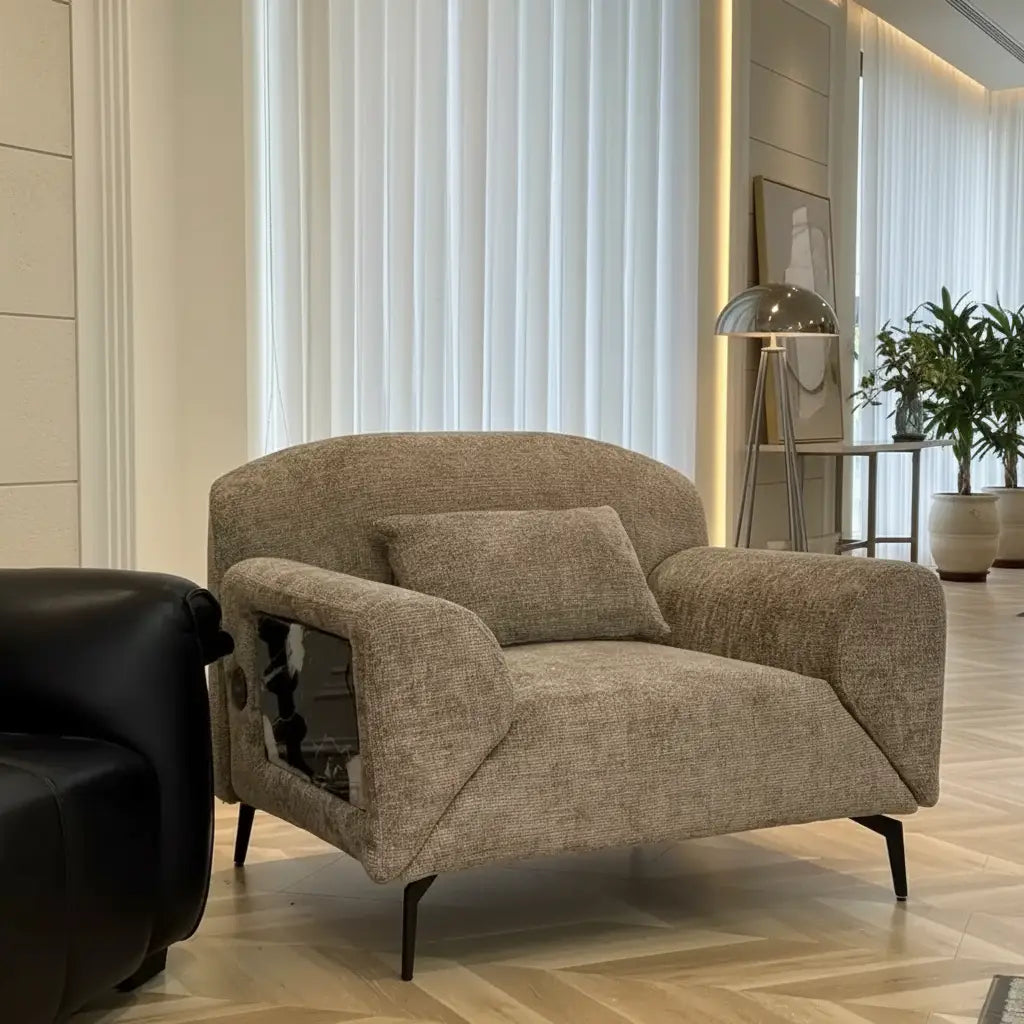 Modern lounge sofa with rotating arm platform as a creative gadget gift