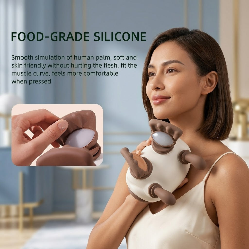 Woman with eyes closed enjoying a relaxing massage from the gadget