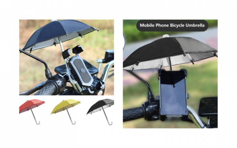 Mini umbrella designed to protect a mobile phone mounted on a bicycle