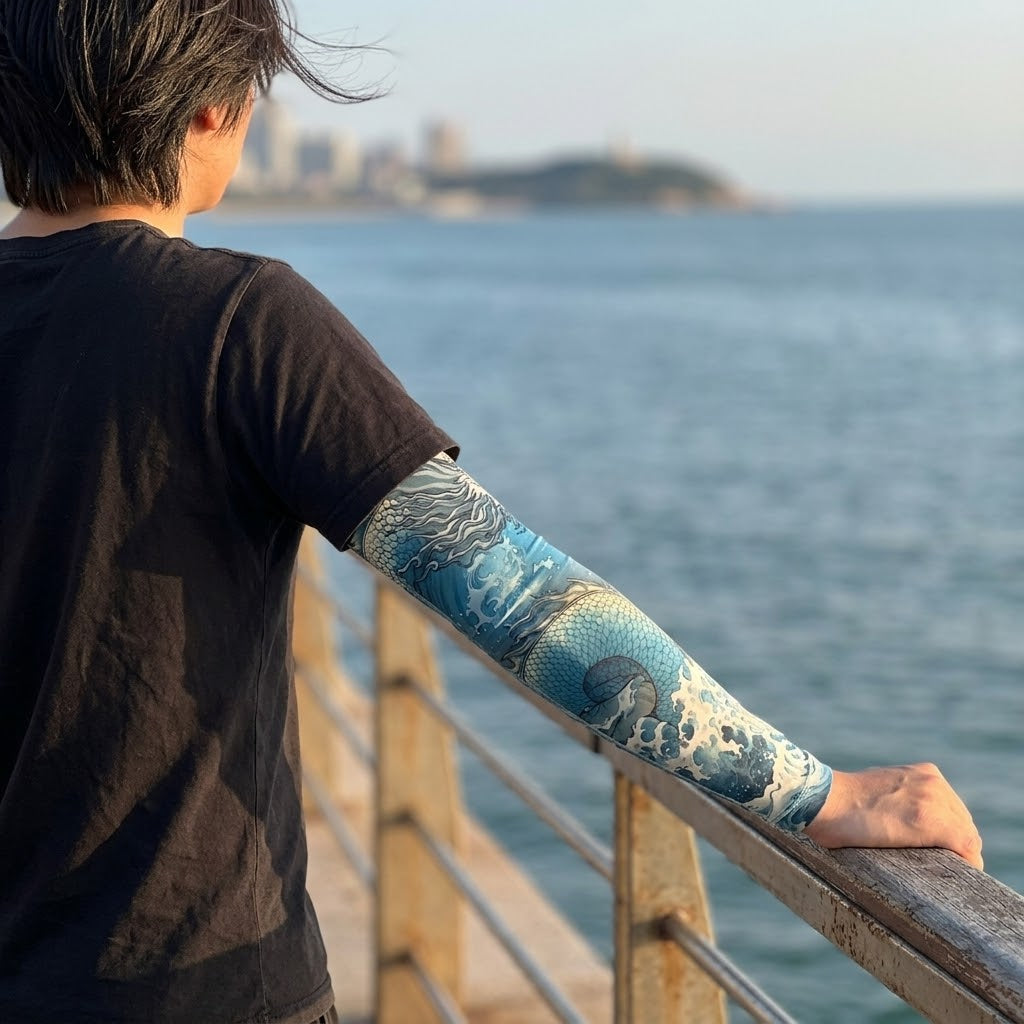 A pair of cooling arm sleeves shown flat