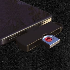 Compact USB rechargeable lighter, powered by a phone's USB port
