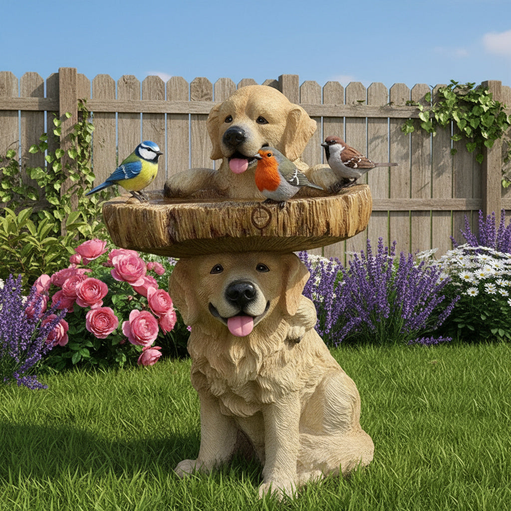 Golden Retriever bird bath as a unique gift idea for gardeners