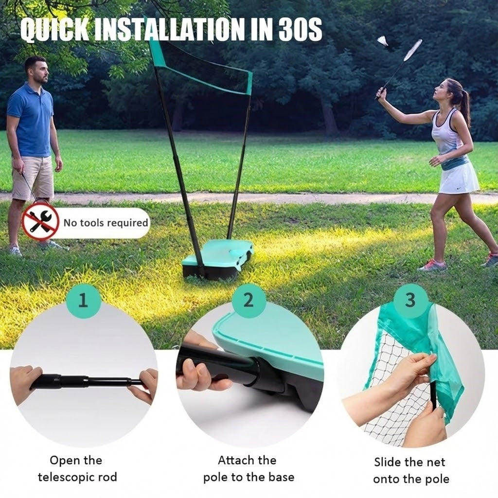 Family playing with the Quick-Setup Badminton Outdoor Game Set in a park