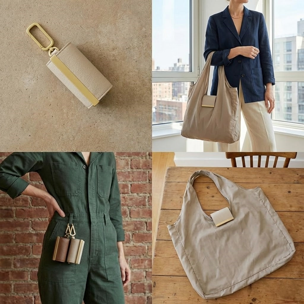 Pocket size expandable tote attached to a set of keys