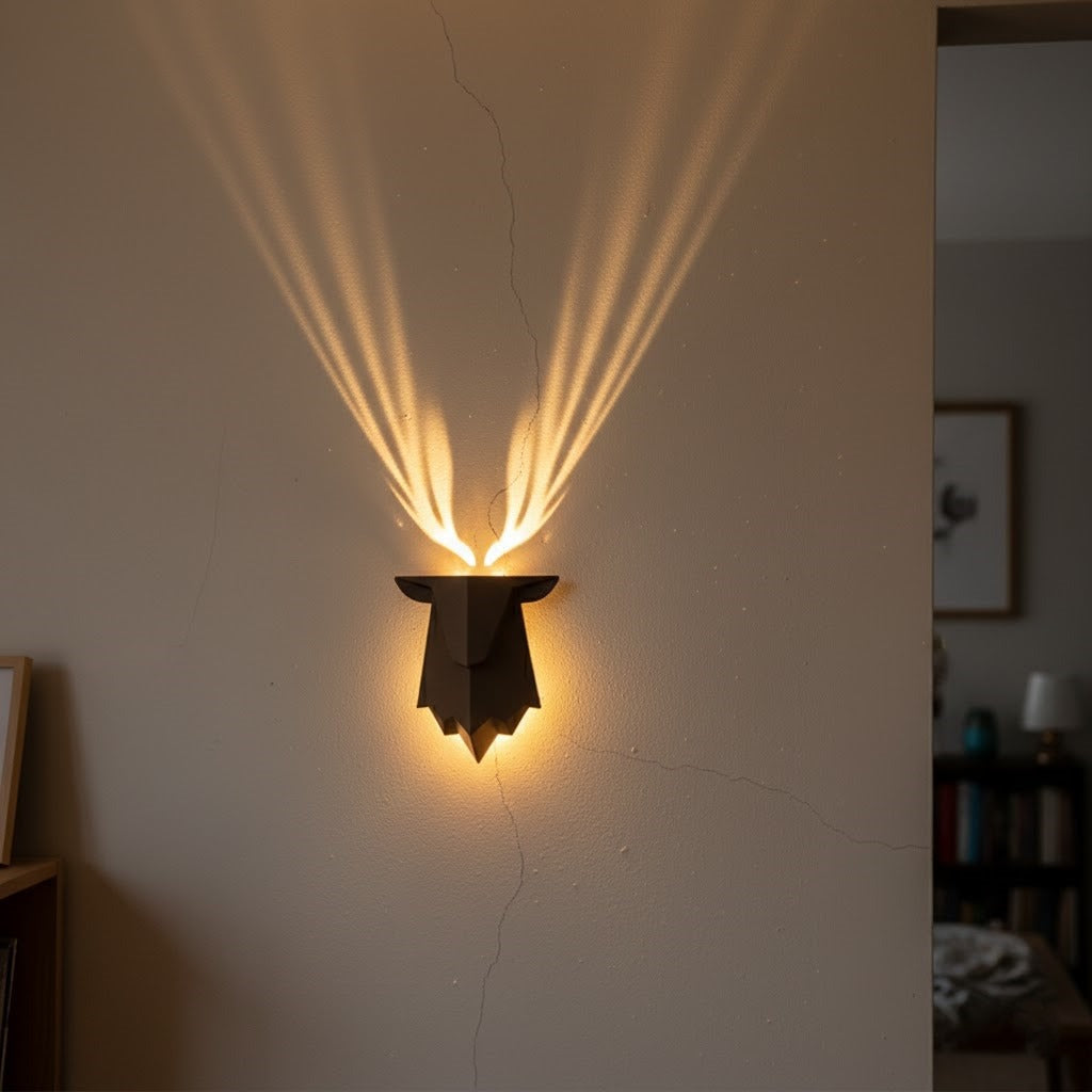 Geometric Deer Artsy Wall Lamp casting antler shadows on a modern wall