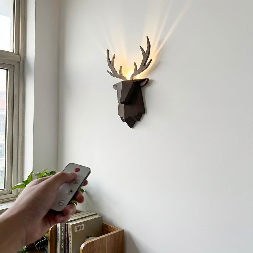 A close-up view of the modern geometric deer lamp design