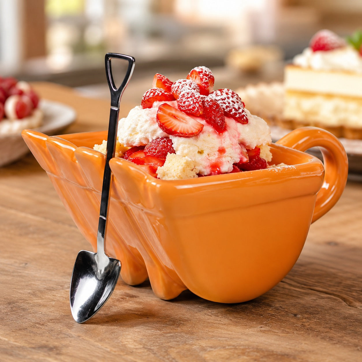 Unique dessert bowl shaped like a construction bucket