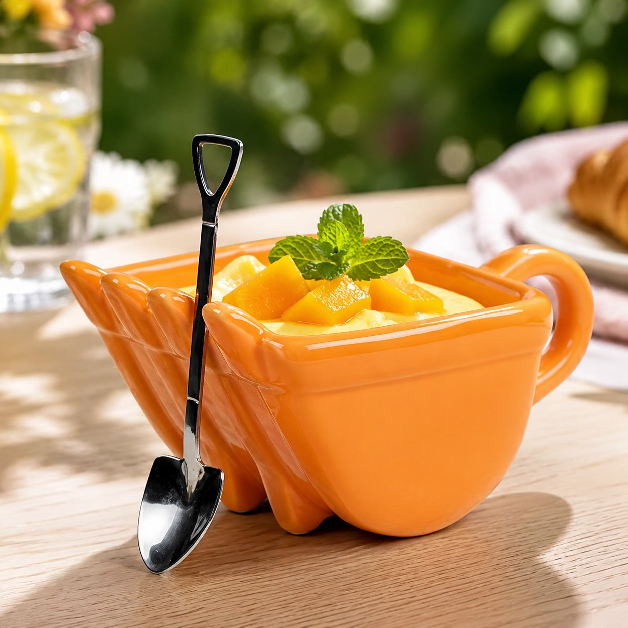 A close up of the shovel spoon and excavator mug design
