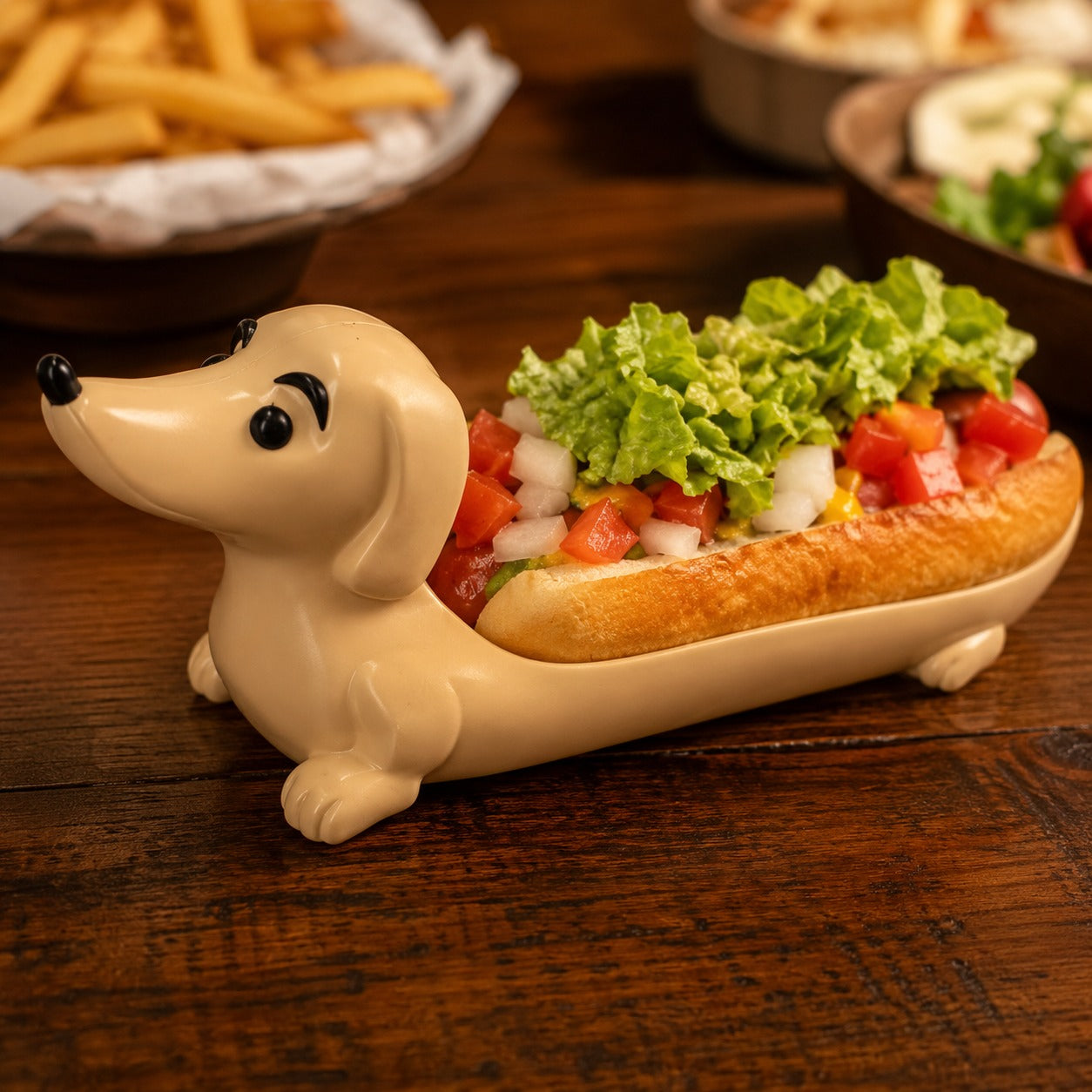 Lifestyle image of the dachshund plate in a kitchen setting