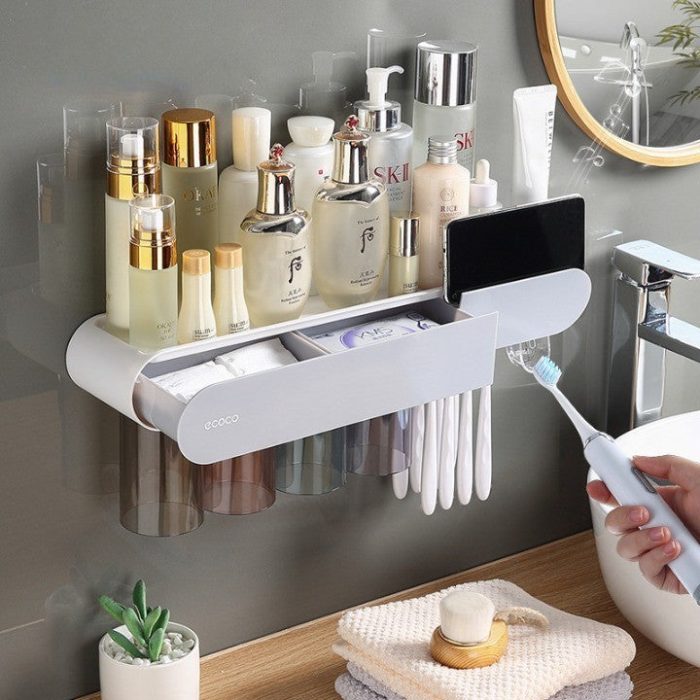 Wall-mounted multi-compartment bathroom organizer