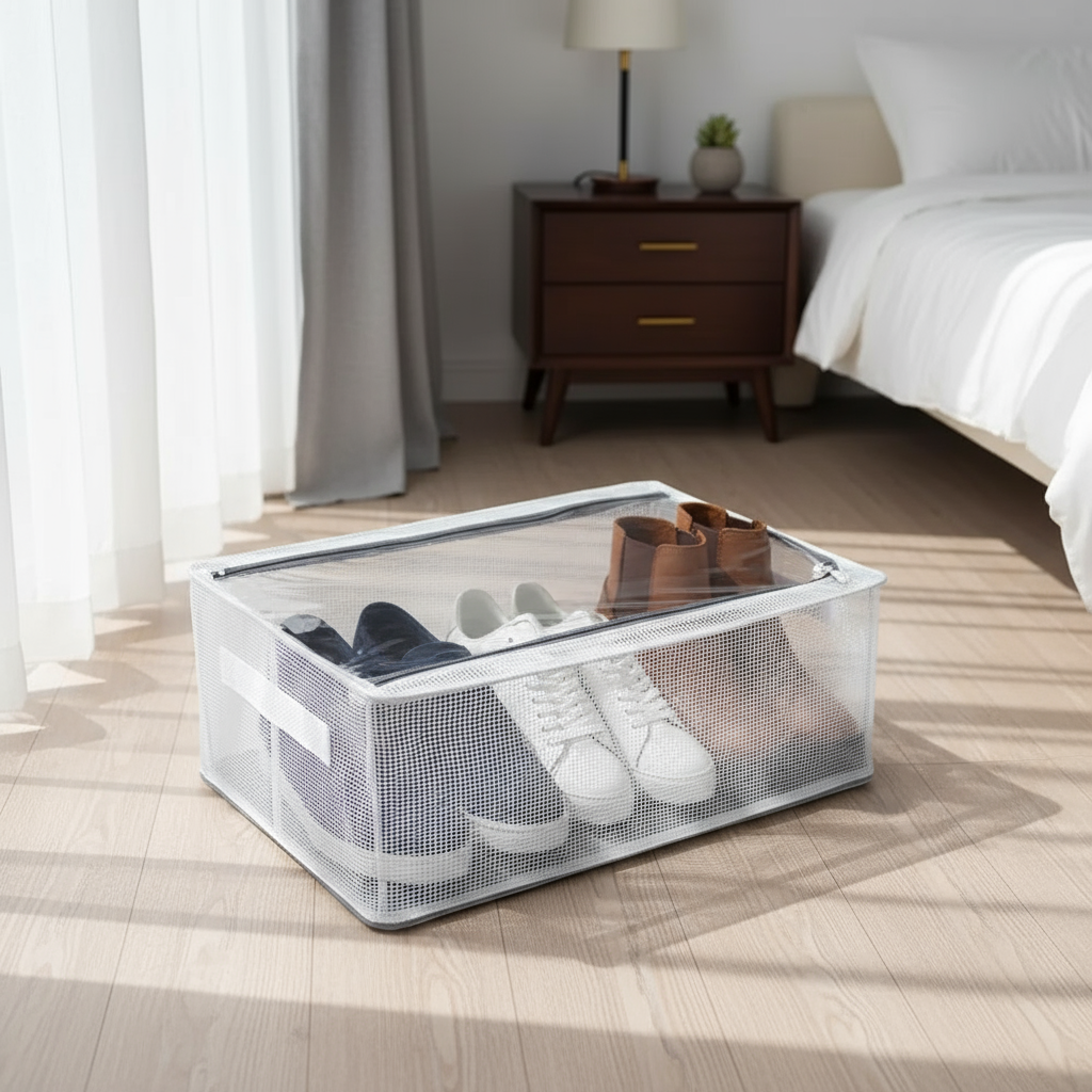Stackable shoe organizers perfect for a modern bedroom