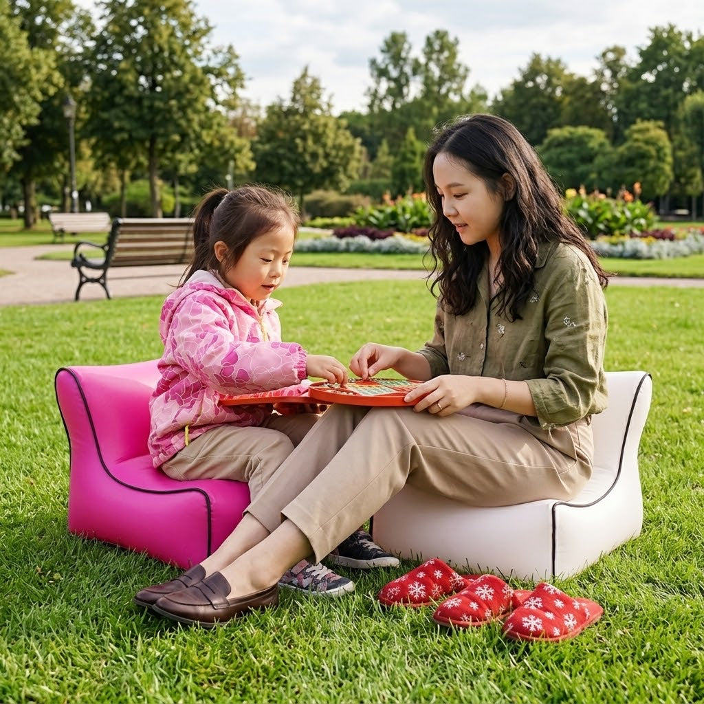 Detailed view of the eco-friendly fabric on the inflatable chair