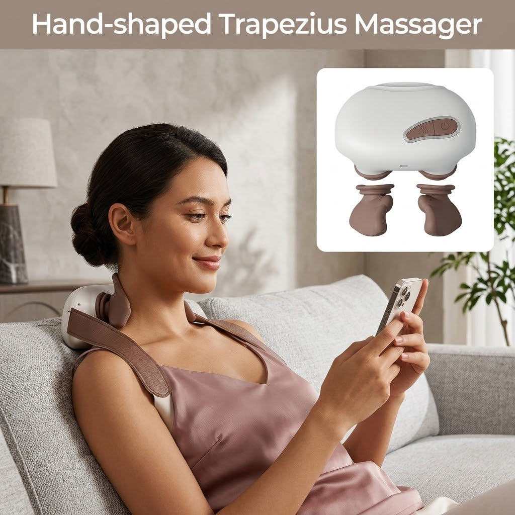 Close-up of the deep kneading nodes on the neck and shoulder massager