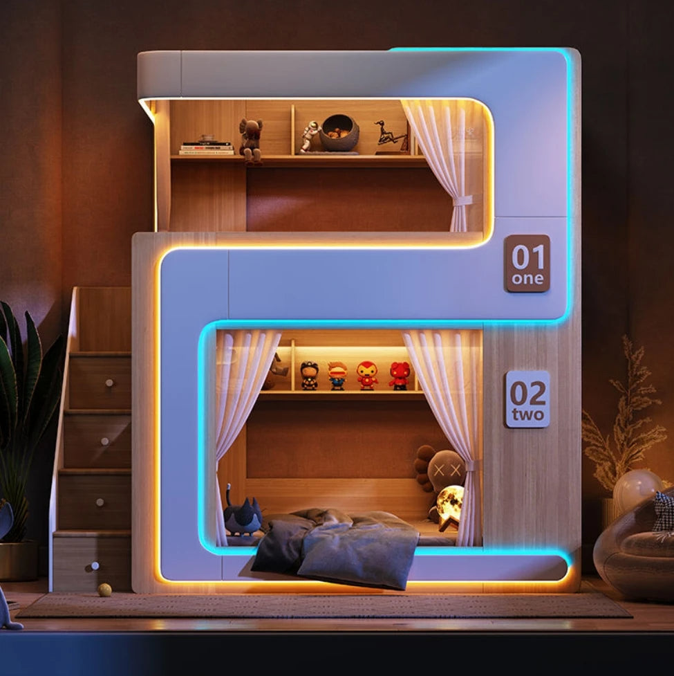 Modern Wooden Bunk Bed Setup