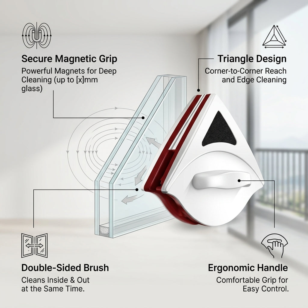 Showcasing the squeegee and sponge components of the magnetic cleaner