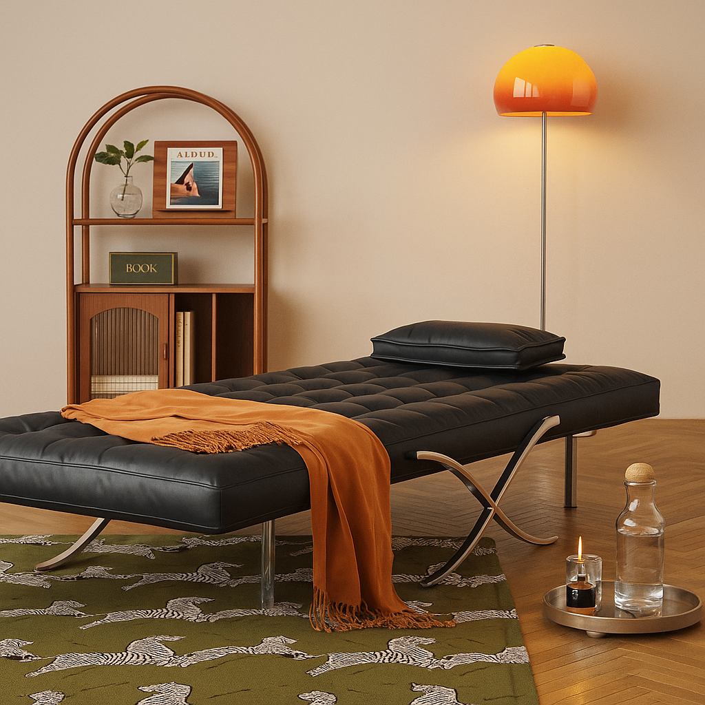 Sleek Italian design convertible sofa bed in charcoal black leather