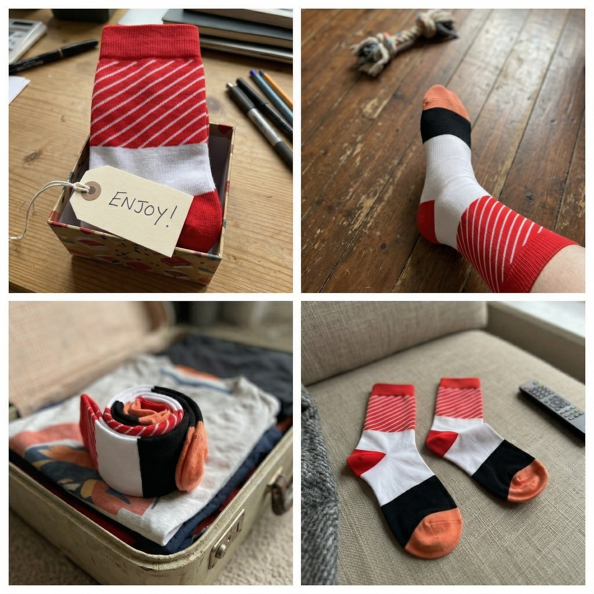 Close-up detail of the sushi sock's creative and colorful pattern